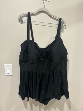 torrid Black Lace-Up Peplum Swimdress